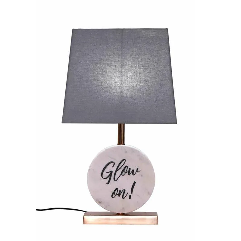 Glow On Marble & Copper Base Fabric Table Lamp - Grey,White media 4