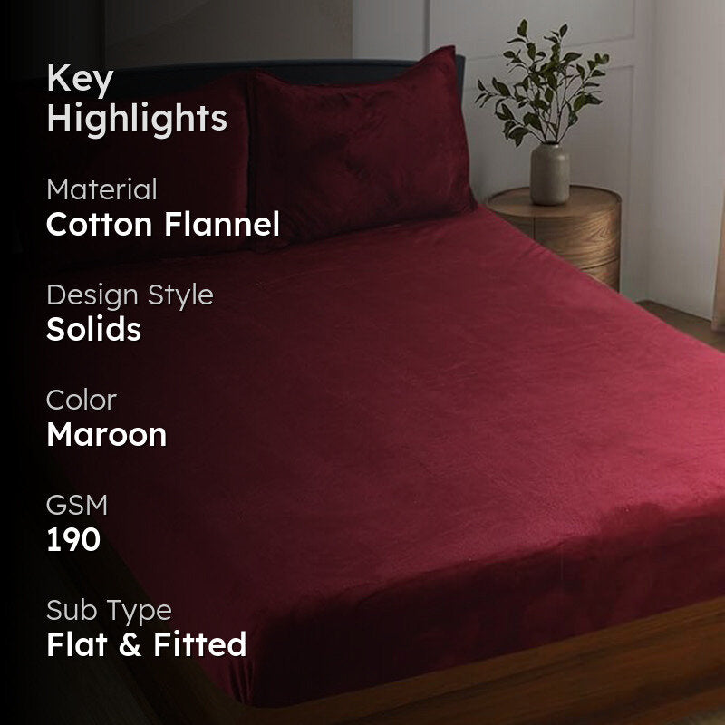 Sarva Solid Cotton Flannel Bedsheet (Maroon) - 190 GSM media 2
