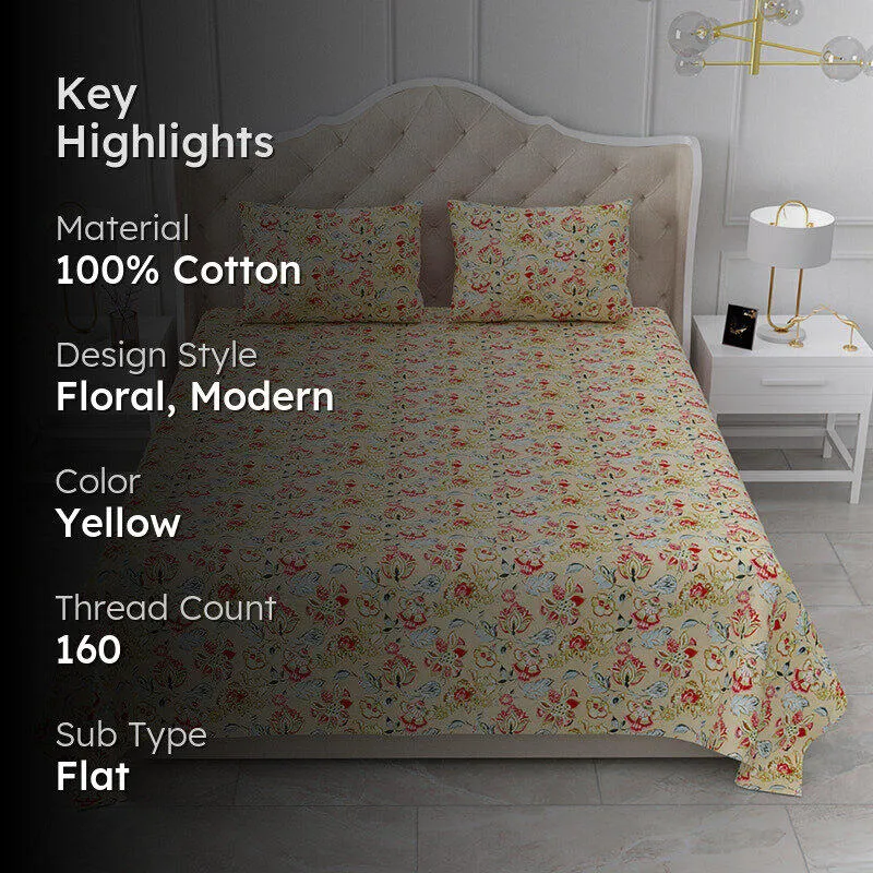 Dashiki Floral Cotton Bedsheet (Yellow) - 160 TC media 2