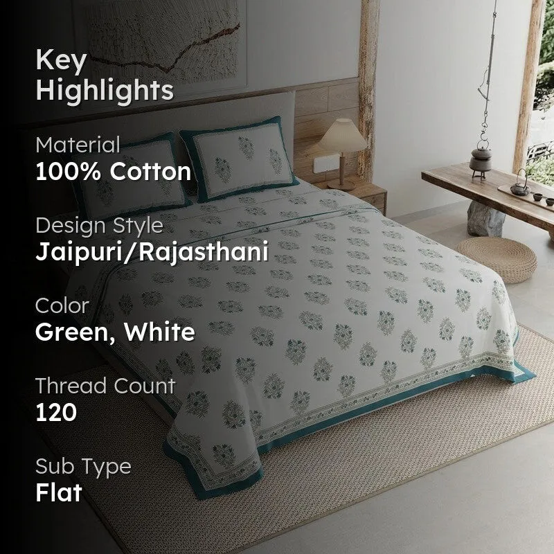 Rang Flow Cotton Bedsheet (Green,White) - 120 TC media 2