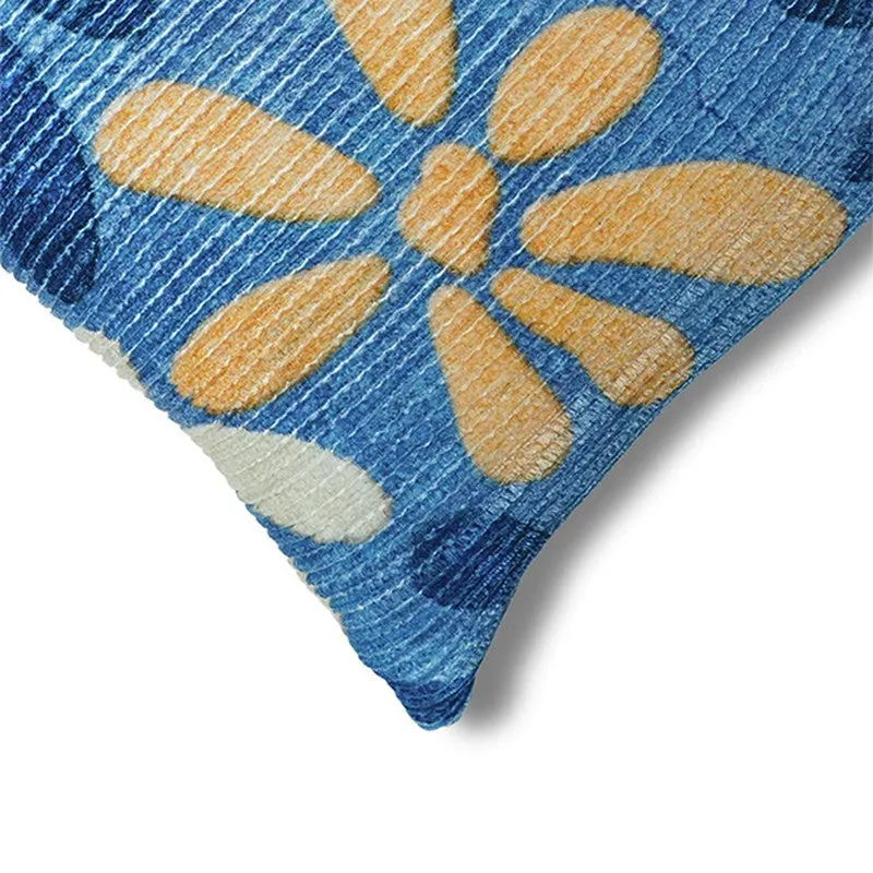FloralGrace Cushion Cover (Blue, Yellow) - Set Of Five media 6