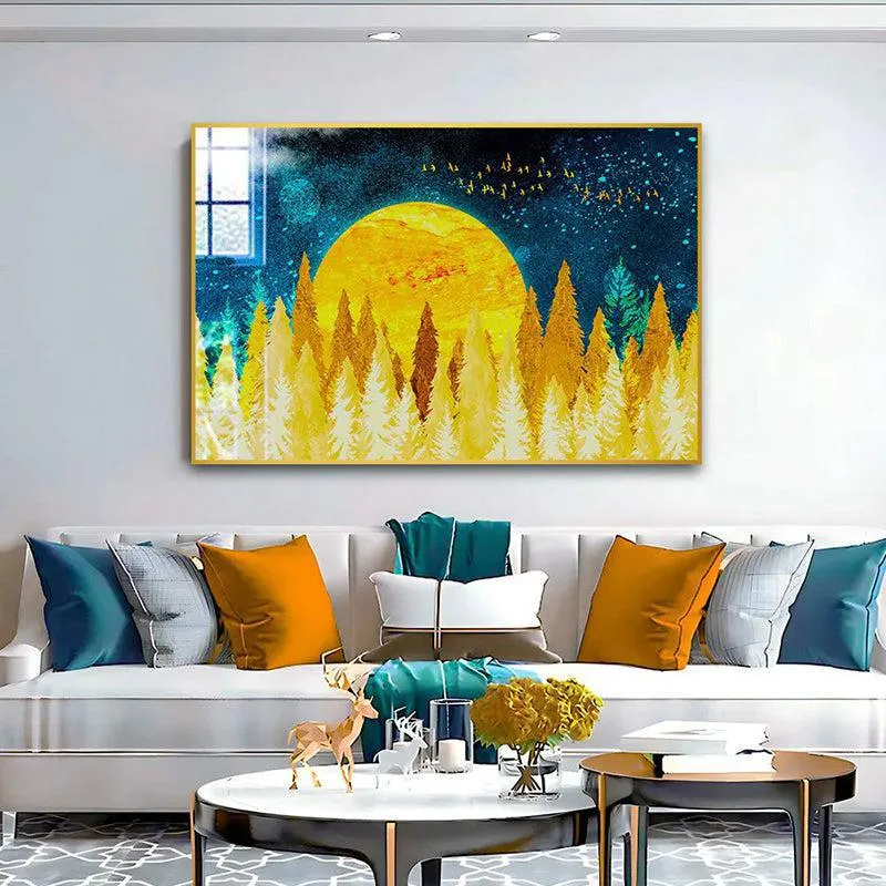 Sunkissed Forest Modern Canvas Wall Art With Frame - Gold media 1