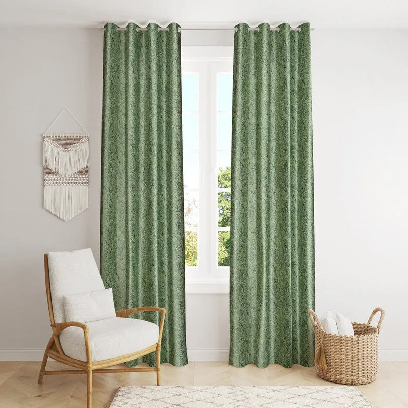 SoftFall Printed Curtains (Green) - Set Of Two media 1