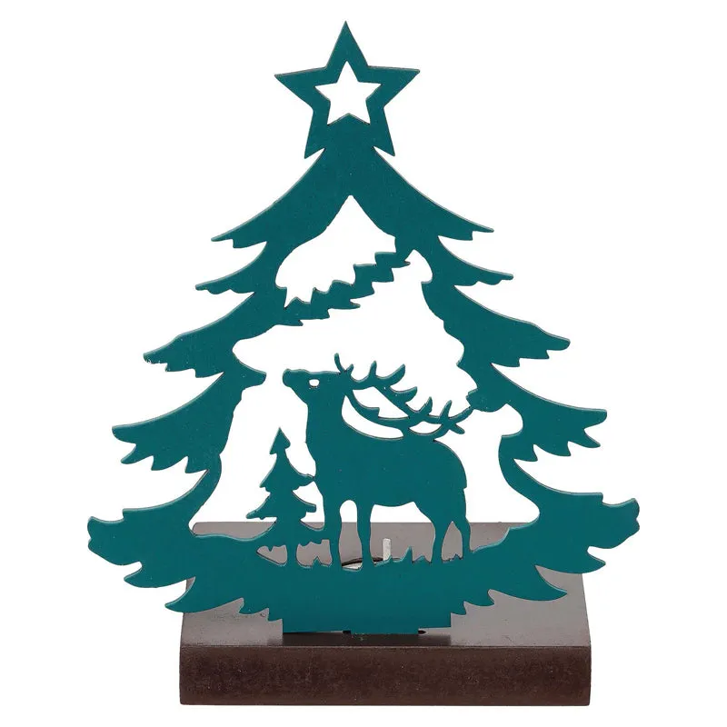 Starlit Sleigh Wood Christmas Tea Light Holder - Green media 7