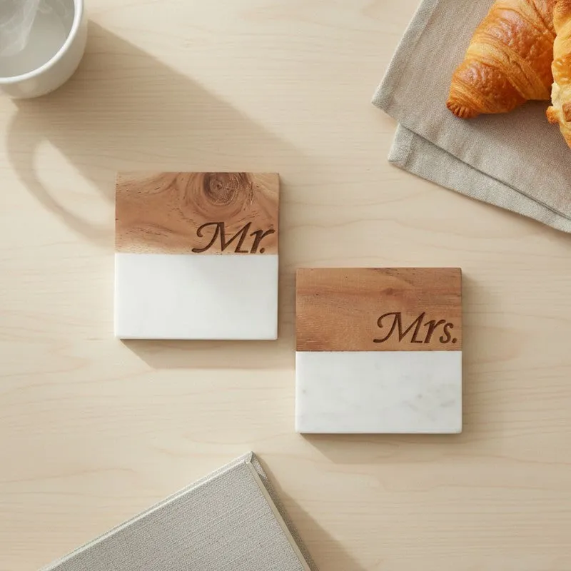 BrownChic Engraved Marble Coasters - Set Of Two media 1