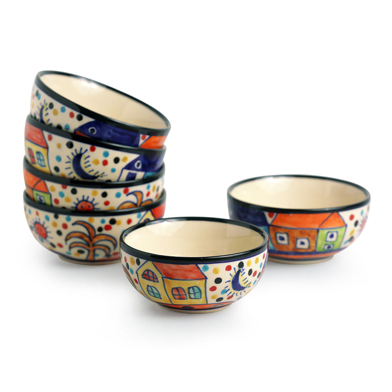 Coastal Cottage Handpainted Ceramic Bowl (170 ML) - Set Of Six media 3