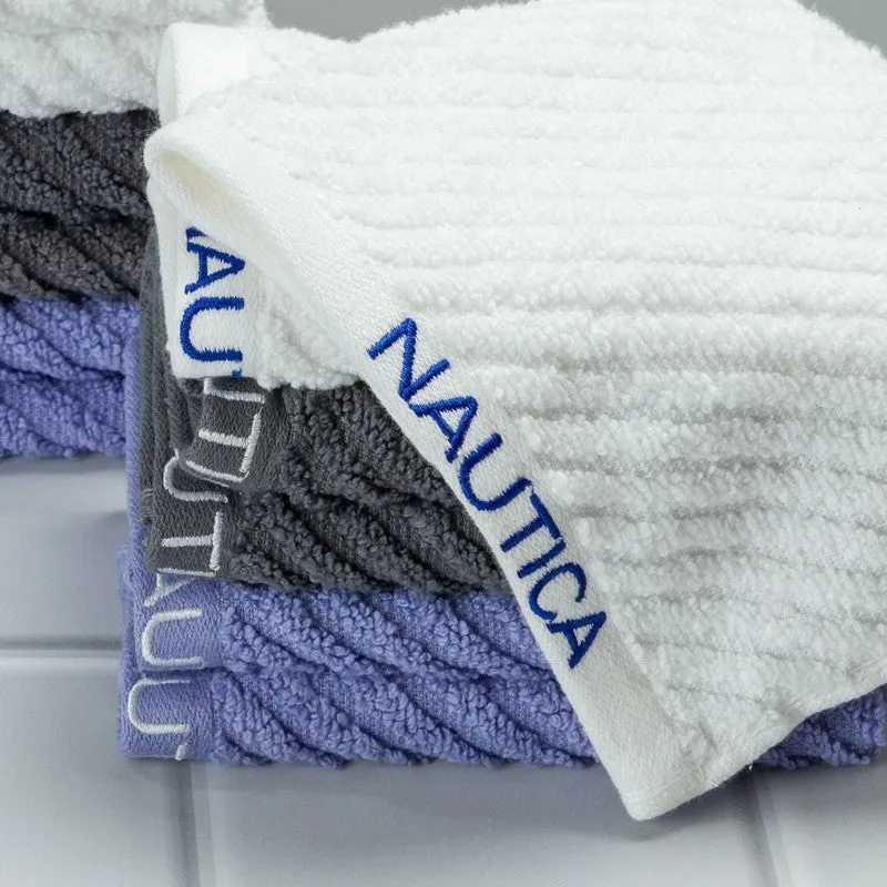 Nautica Riviera Soft Cotton Hand & Face Towel (White,Blue & Dark Grey) - Set Of Twelve media 4