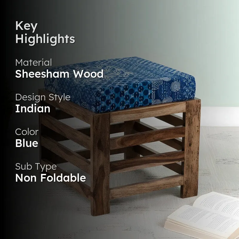 Tirox Sheesham Wooden Bench with Stool (Blue) - Two Piece Set media 2