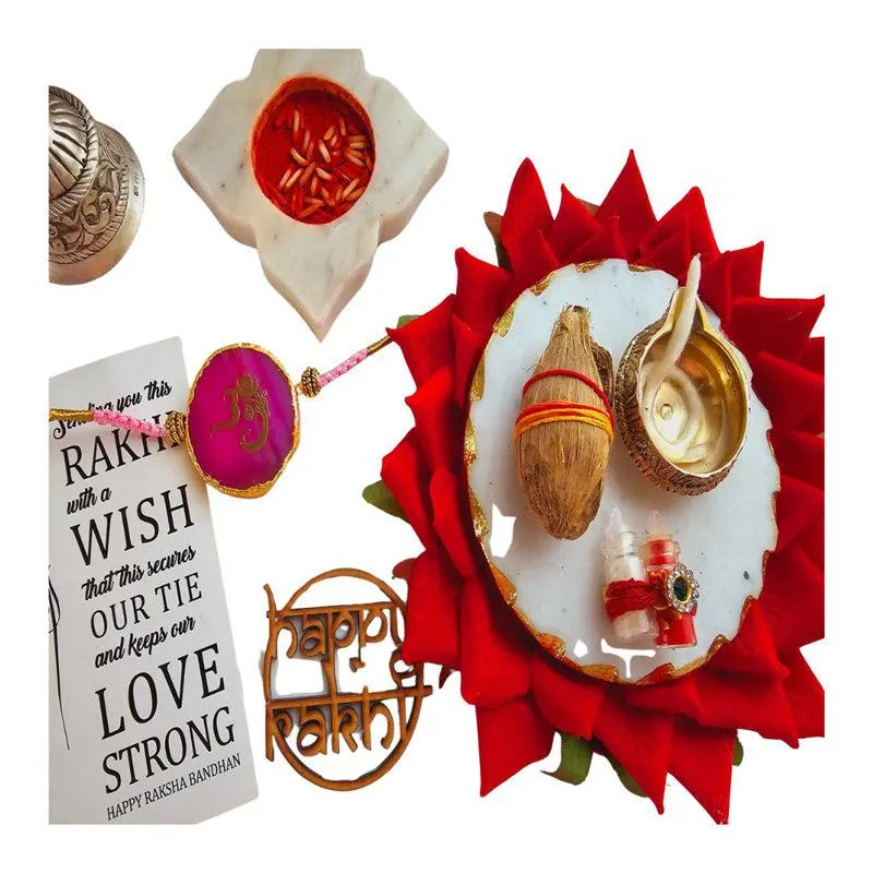 Om Ganesha Pink Agate Rakhi Gift Set media 4