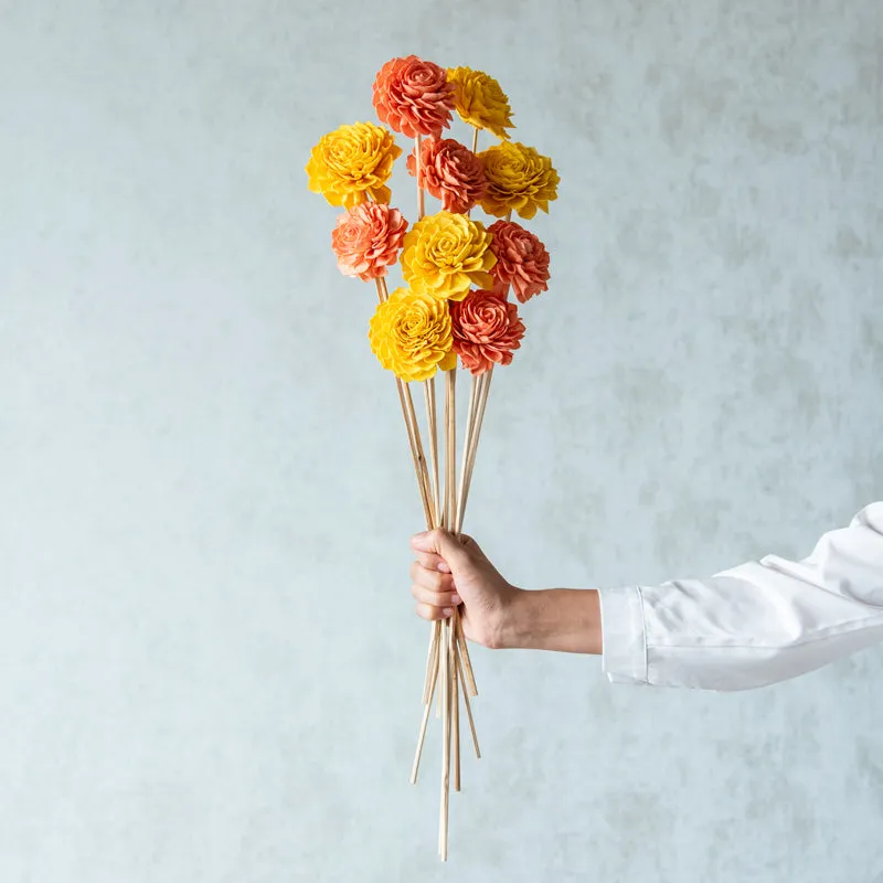 Muskan Sola Wood Rose Flower Stick (Yellow & Peach) - Set Of Ten media 1