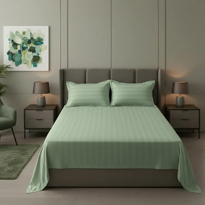 Elias Striped Cotton Bedsheet (400 TC) - Green media 2