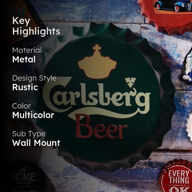 Carlsberg Beer Bottle Cap Metal Wall Accent media 2