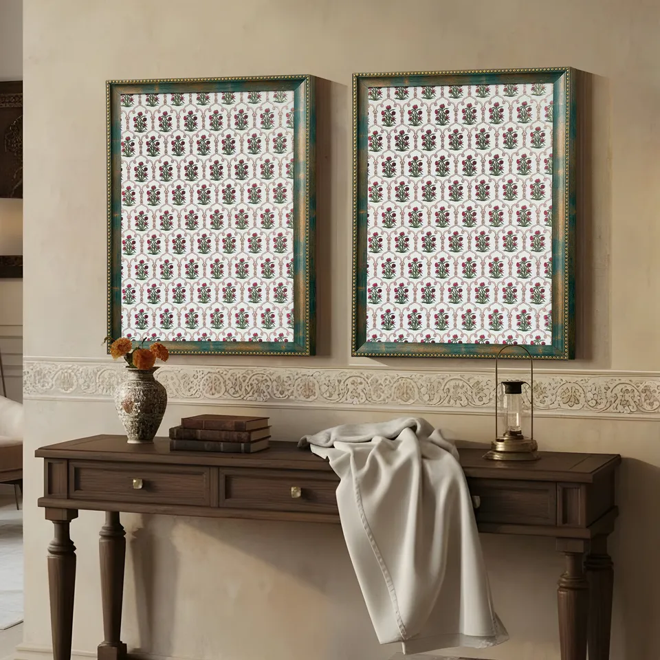 Traditional Floral Pattern Wall Painting With Frame - Set Of Two media 6