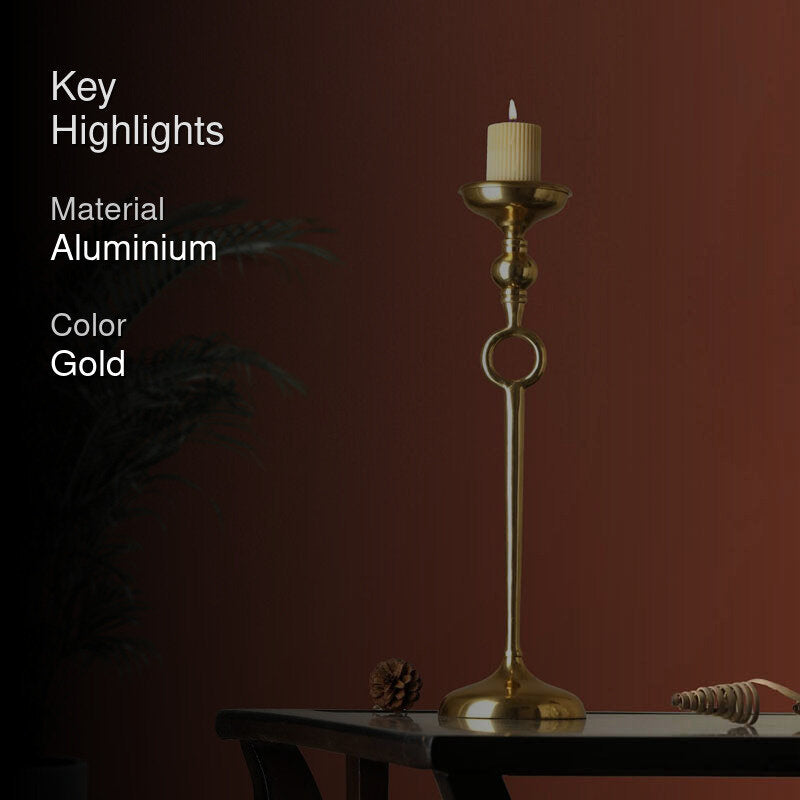Luna Pillar Candle Holder (Gold) - Large media 2