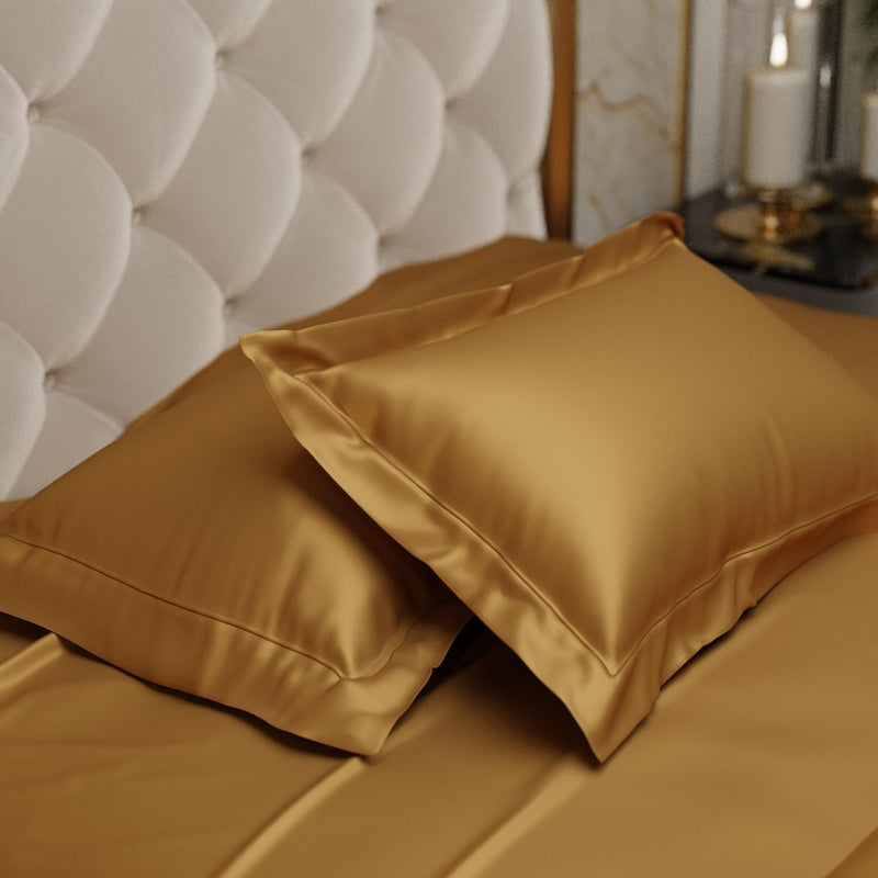 Silkara Satin Pillow Cover (Gold) - Set of Two