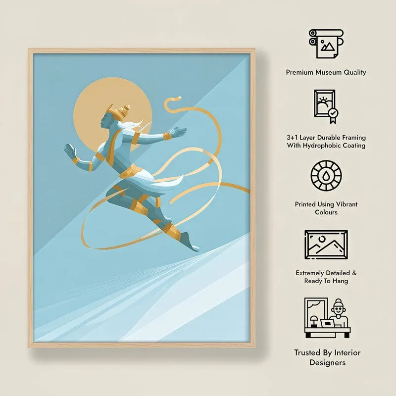 Powerful Sri Hanuman Archival Paper Wall Art - Natural Brown Frame media 8