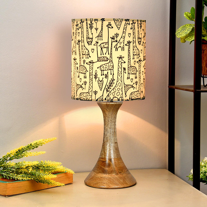 Doodled Savannah Grace Fabric Table Lamp - Ivory,Brown