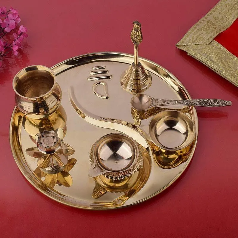 Aradhana Brass Pooja Thali Set media 1
