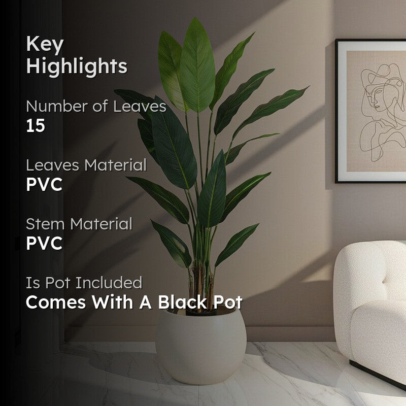 Artificial Strelitzia Plant With Black Fiber Pot - 4.6 Feet media 2