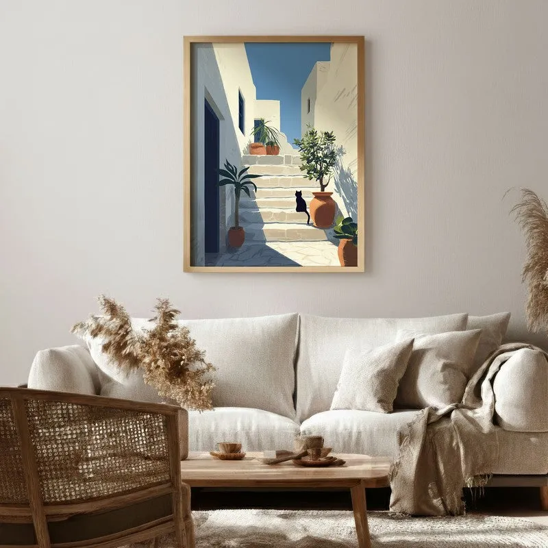 Sunlit Steps Canvas Wall Painting - Brown Frame media 1