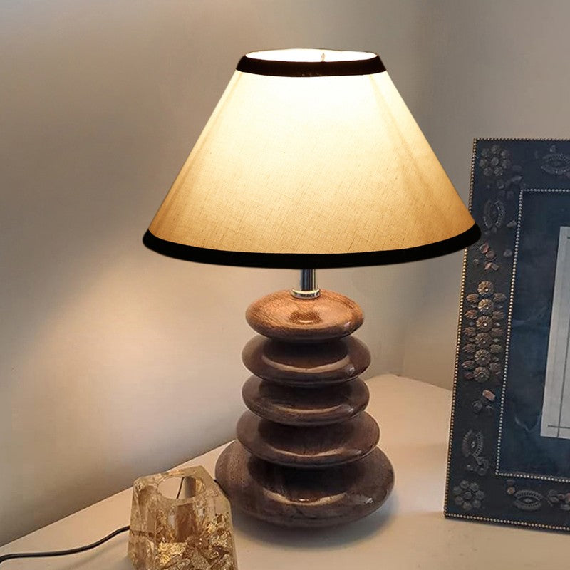 Ravion Cotton Table Lamp With Wooden Base - White
