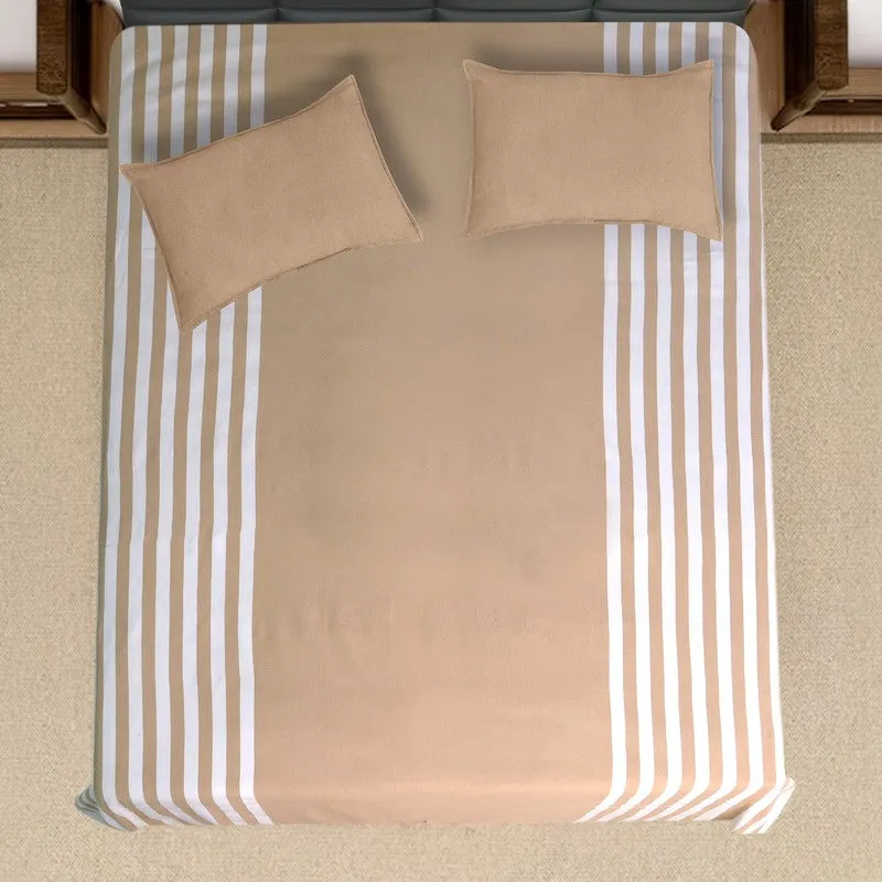 Line Comfort Cotton Bedsheet (Beige) - 102 TC media 3