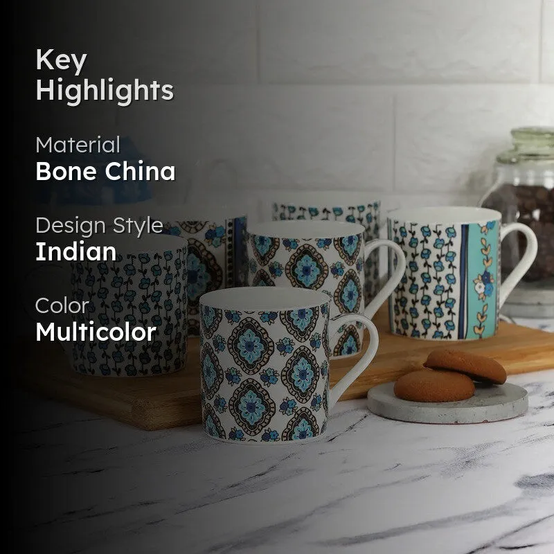 India Circus Sketch Pattern Tea Cups (220 mL Each) - Set Of Six media 2