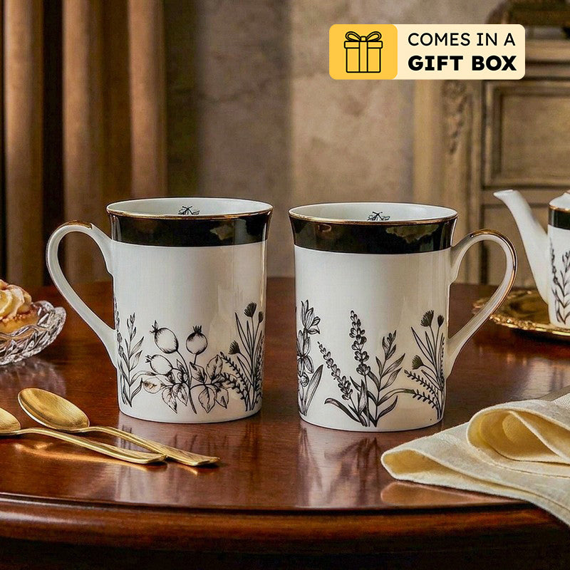 Gilded Bee Classic 24k Gold Brushed Porcelain Coffee Mug (300 mL Each) - Set Of Six