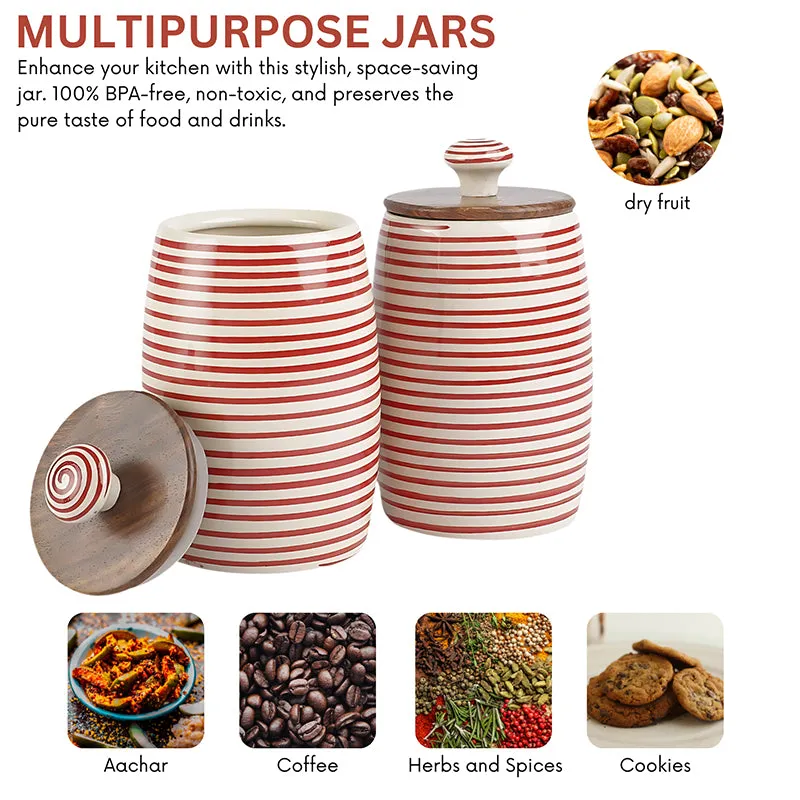 Tiare Curve Ceramic Jar (Red/550 mL Each) - Set Of Two media 5