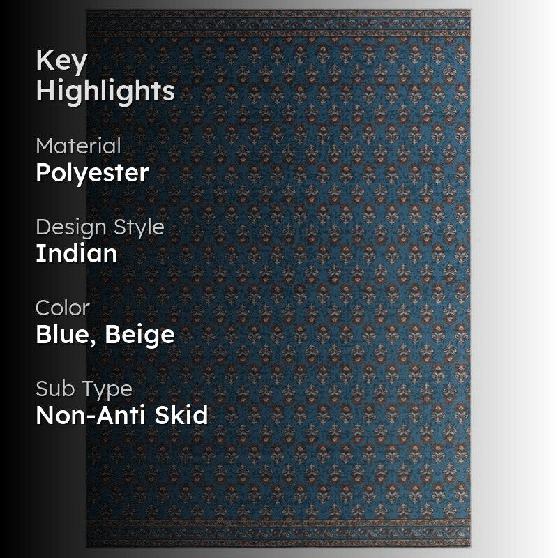 Aldor Ethnic Polyester Anti-Skid Polyester Carpet - Blue media 2