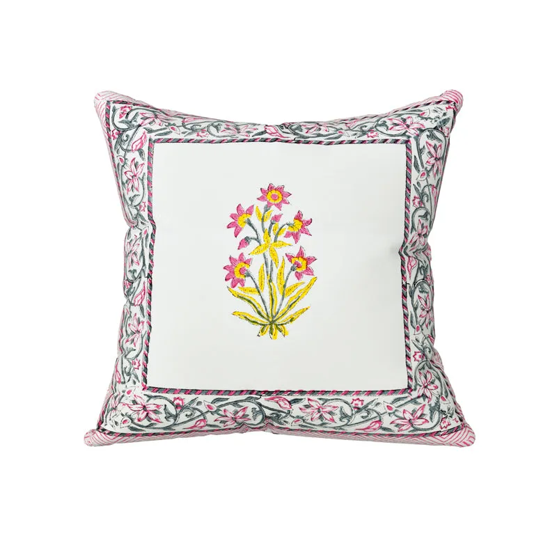 Basanti Bloom Jaipuri Block Print Cushion Cover - Set Of Two media 5