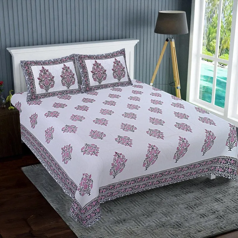 PetalRiwaaz Handblock Printed Cotton Bedsheet (Purple) - 400 TC media 1