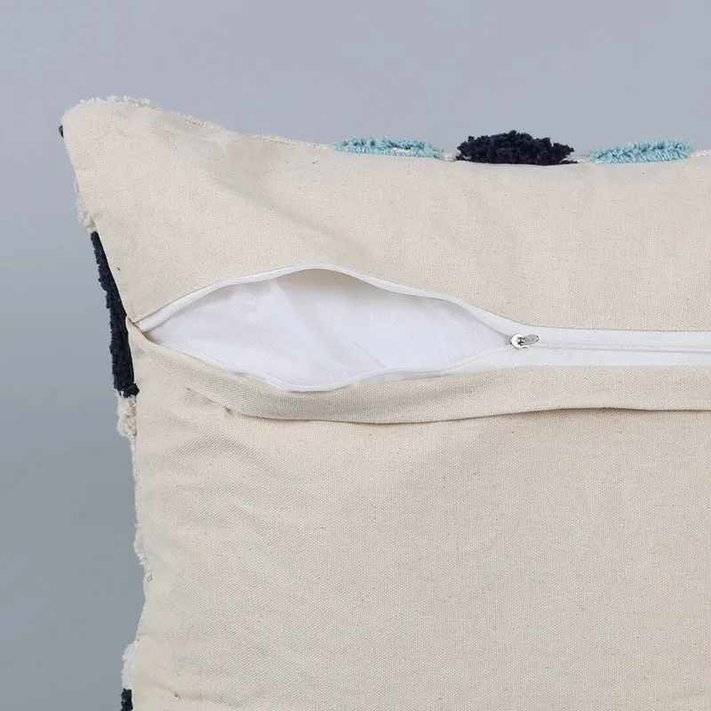 India Circus Terra Spades Tufted Square Cotton Cushion Cover (White,Blue) - Set Of Two media 5