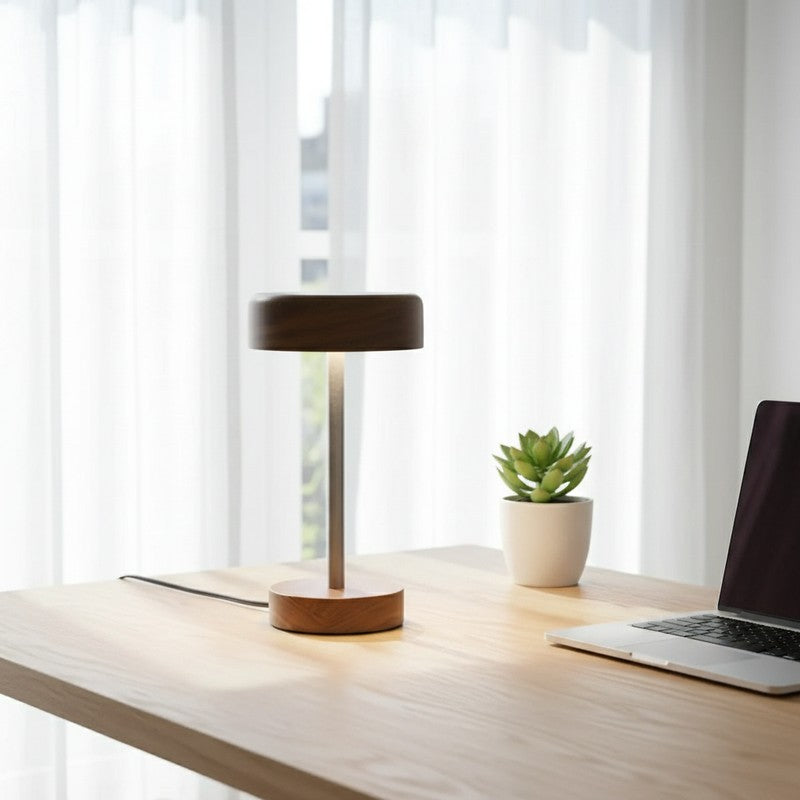 Modern Halo Rose Wood LED Table Lamp - Brown media 4