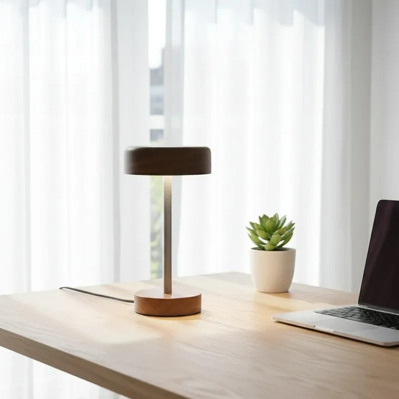 Modern Halo Rose Wood LED Table Lamp - Brown media 4