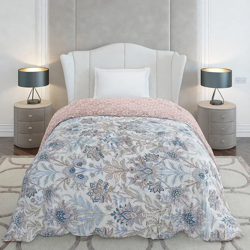 Monte Carlo Velbloom Floral Peach & Polyester Reversible Comforter (Grey) - 120 GSM media 4