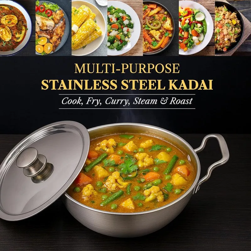 Solara Brewora Stainless Steel Kadhai With Lid - 2300 mL media 5