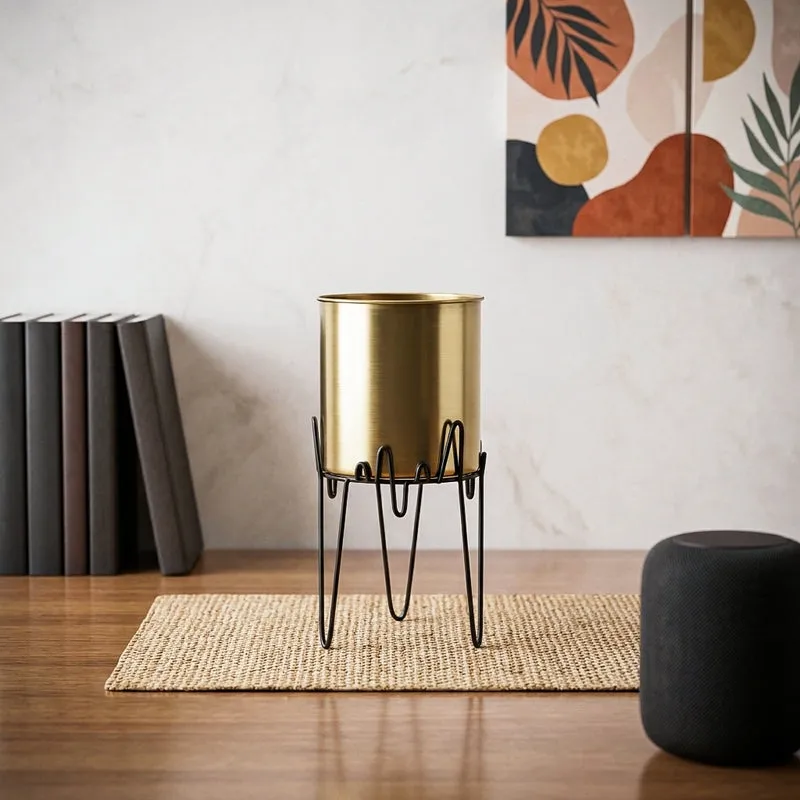 Retsa Stainless Steel Planter - Gold & Black media 1