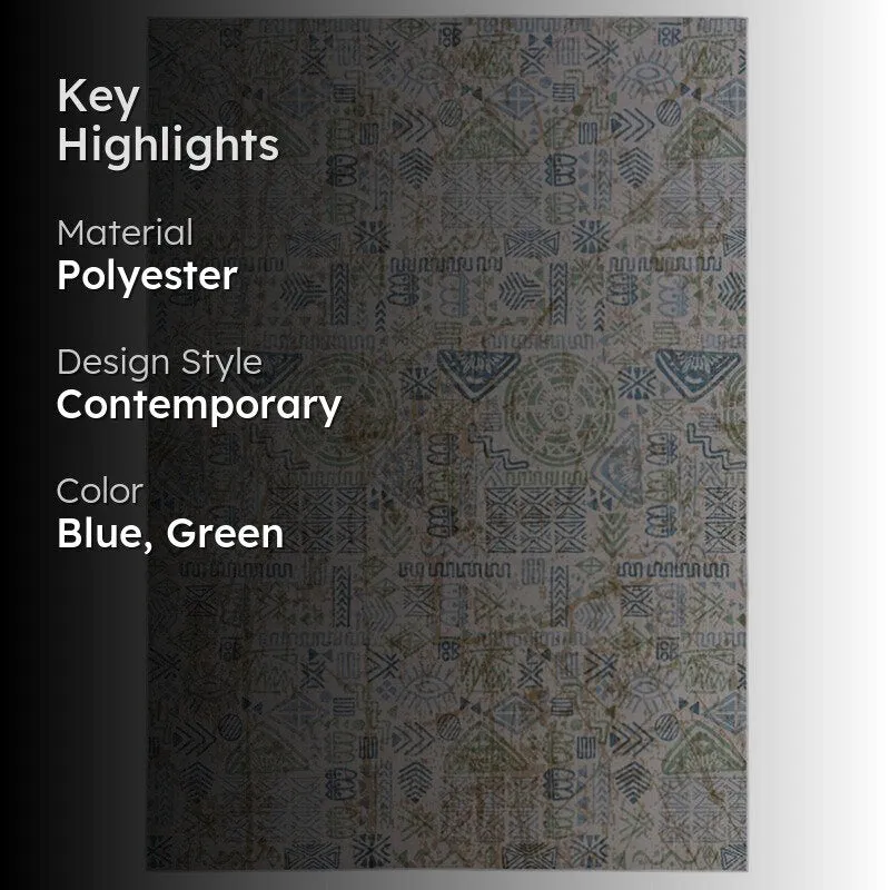 Abstract carpet with blue and green pattern on a highlight graphic
