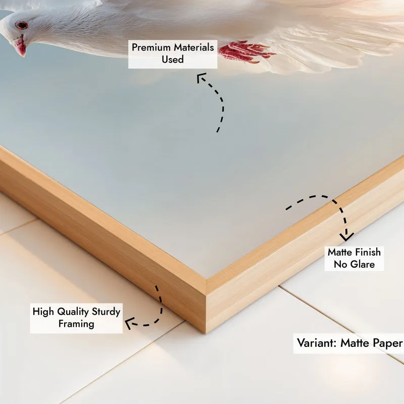 White Dove Ascending Archival Paper Wall Painting With Brown Frame media 6