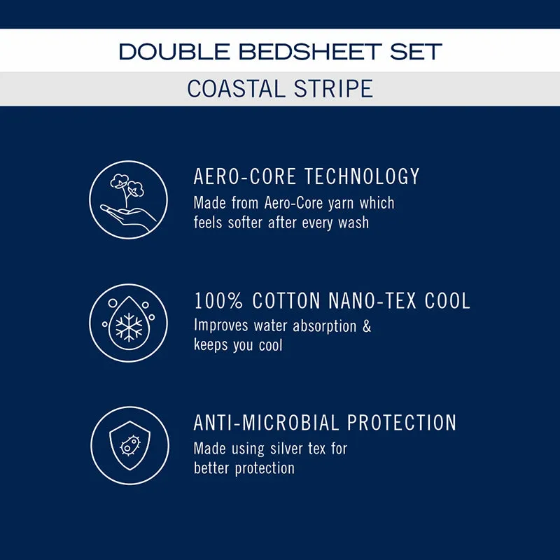 Tan and white bedsheet set information graphic