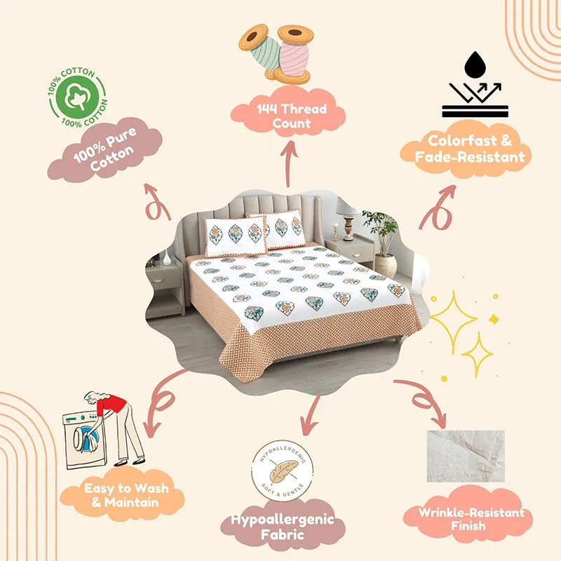 Anila Cotton Bedsheet (Peach, Green) - 180 TC media 5