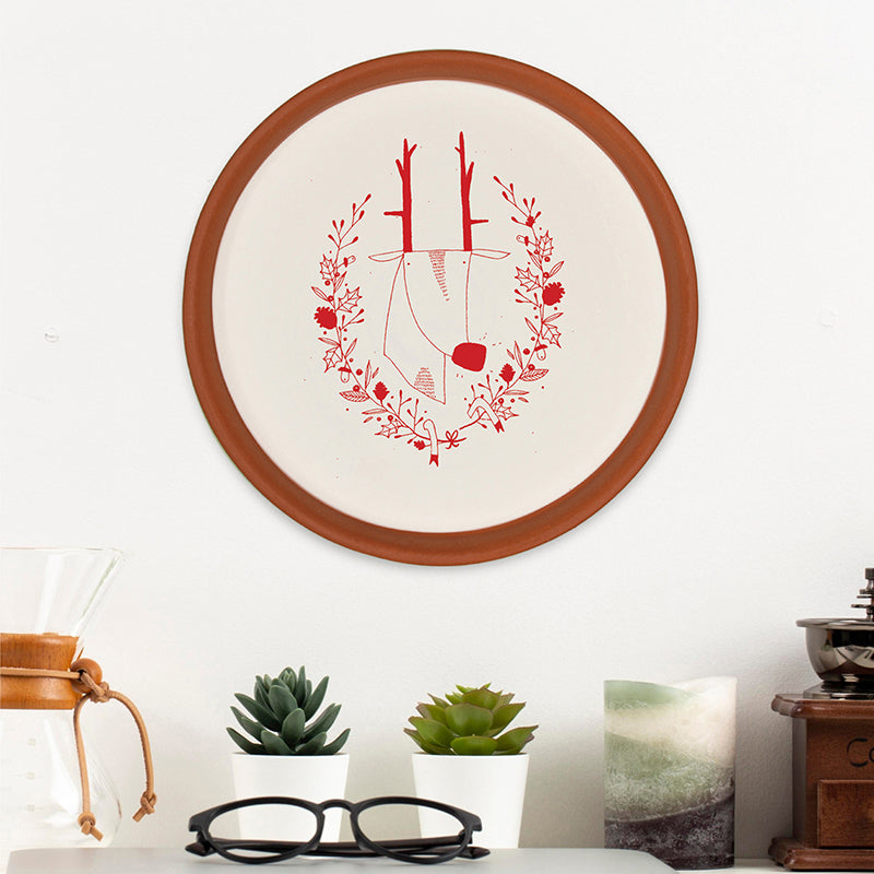 Reindeer Doodle Terracotta Wall Plate