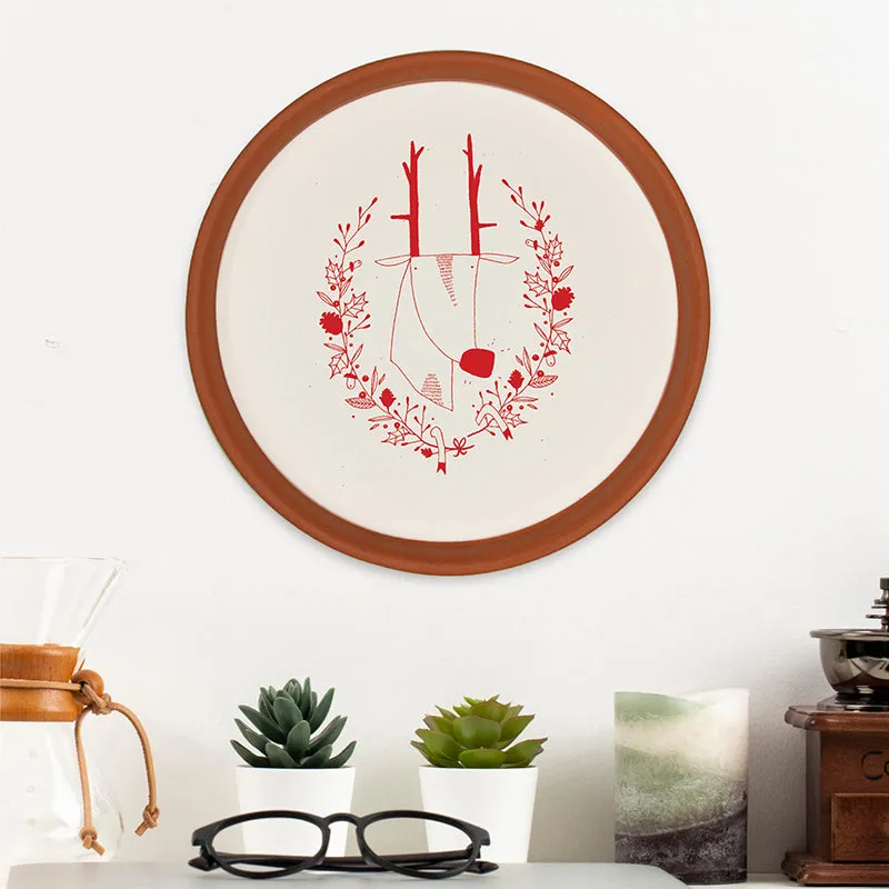 Reindeer Doodle Terracotta Wall Plate media 1