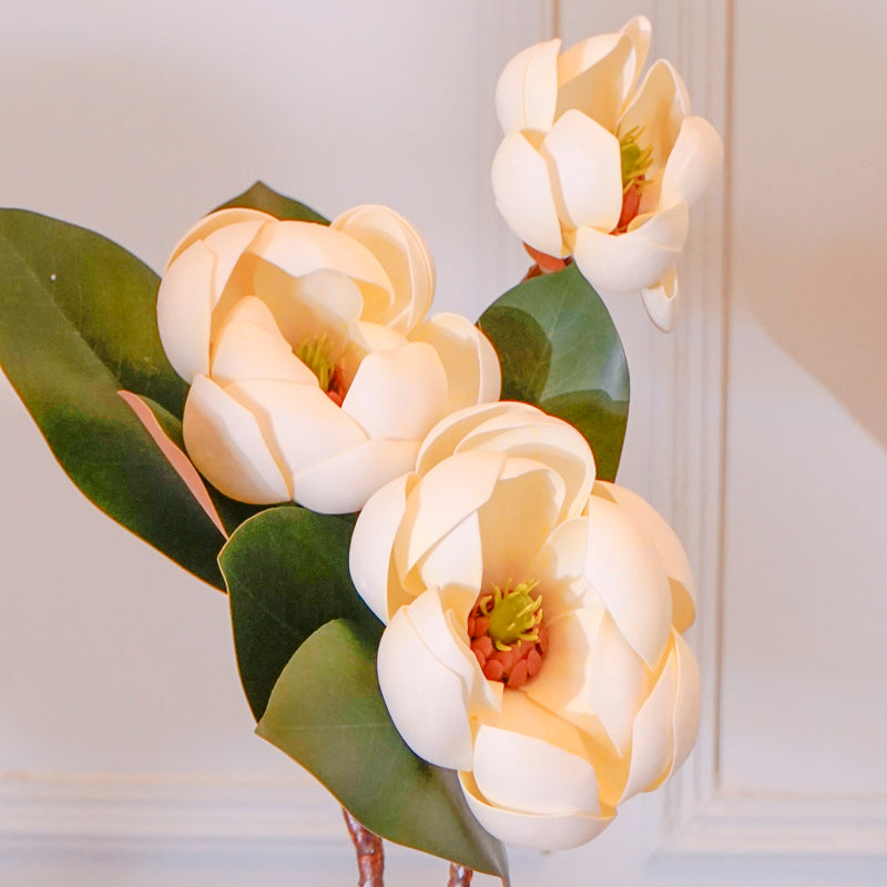 Faux Magnolia Cherry Blossom Flower Stick With Leaves (White) - 28 CM media 4