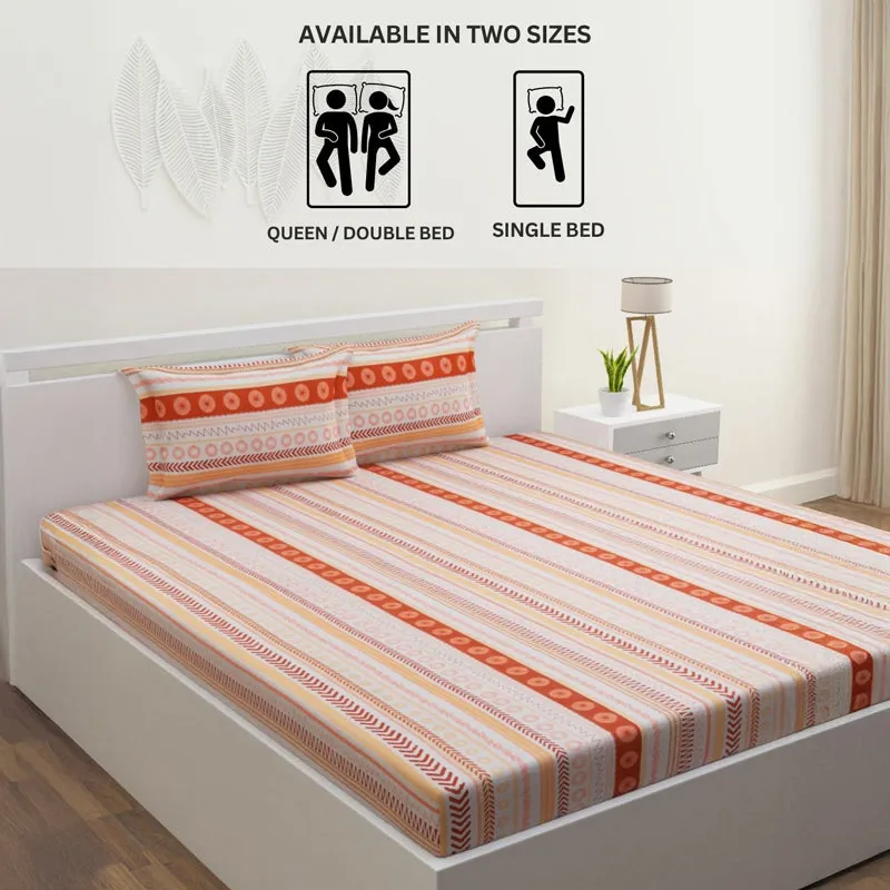 Florelle Strips Cotton Bedsheet (Orange) - 144 TC media 11