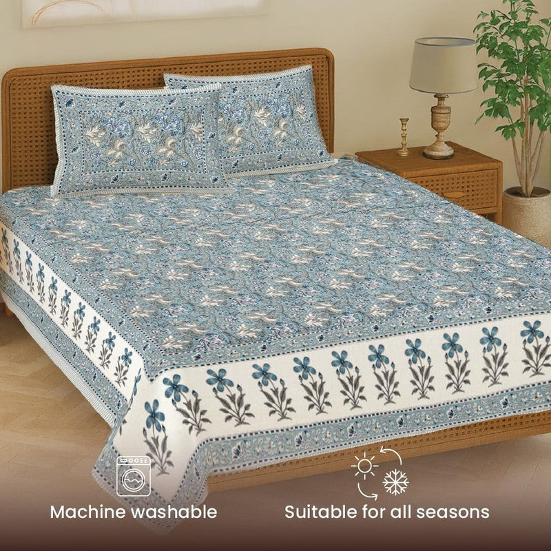 Urban Space Prakriti Pure Cotton Bedsheet (Blue) - 200 TC media 5