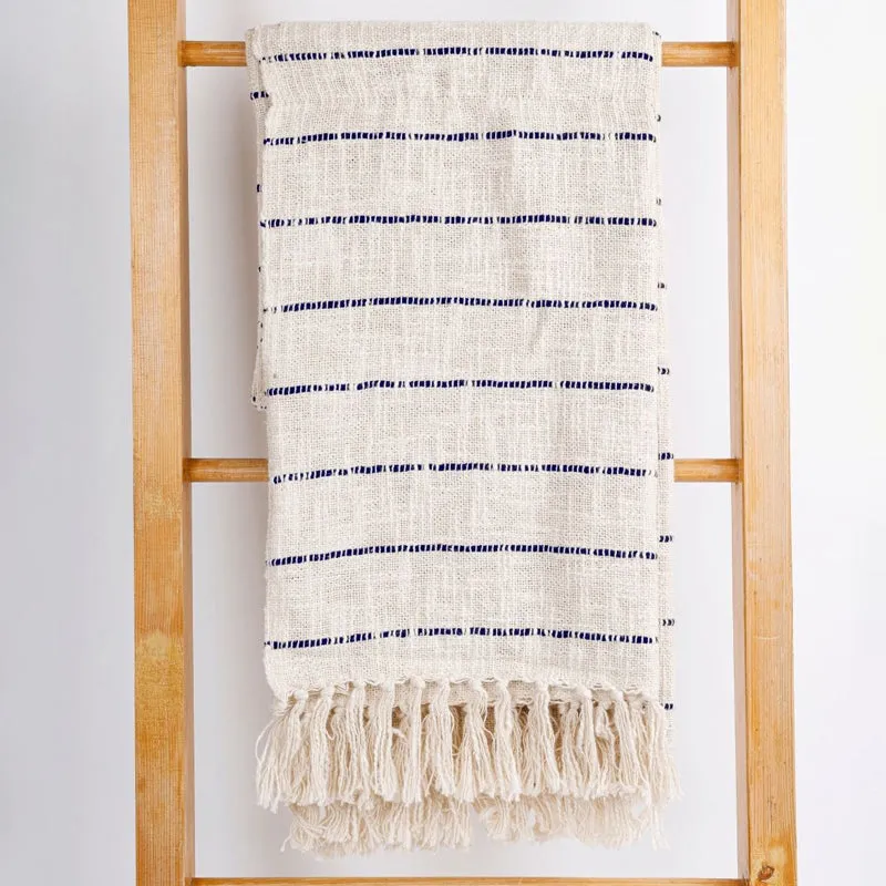 Moss Curl Striped Throw - Off White & Blue media 3