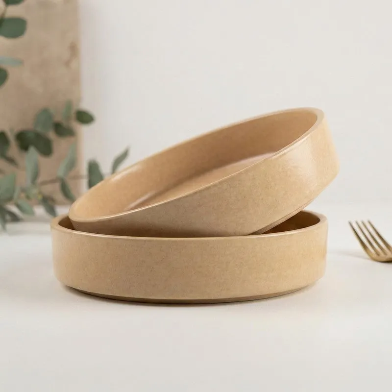 Whimsi Ceramic Salad Bowl (600 mL,Light Brown) - Set Of Two media 1