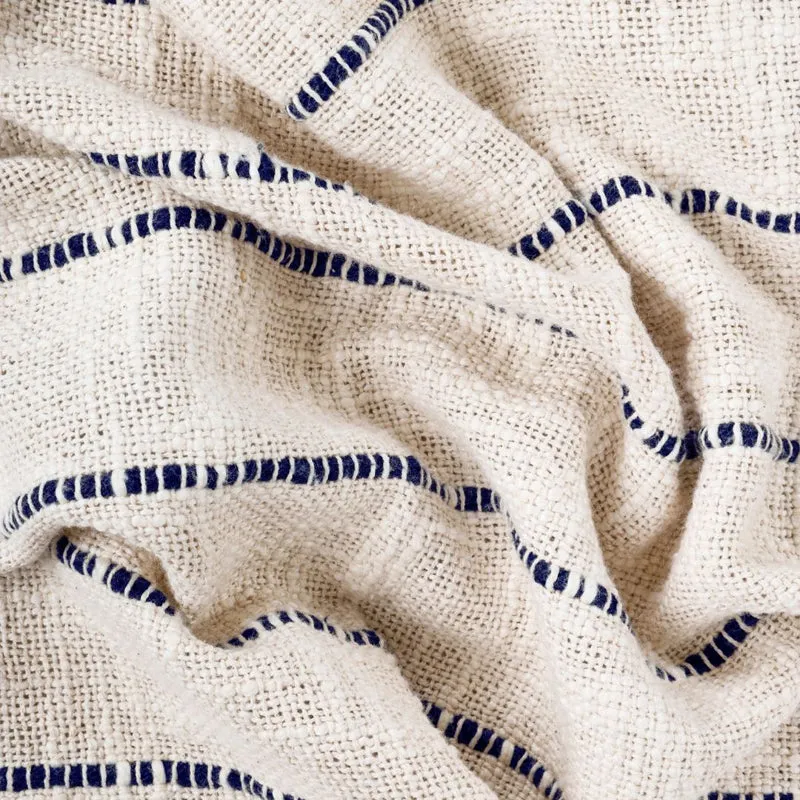 Moss Curl Striped Throw - Off White & Blue media 5